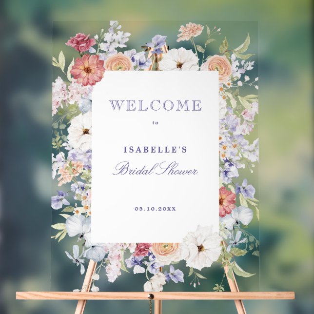 Spring Pastel Floral Bridal Shower Welcome Acrylic Sign (Neutral)