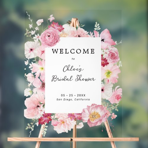Spring Pastel Floral Bridal Shower Welcome Acrylic Sign