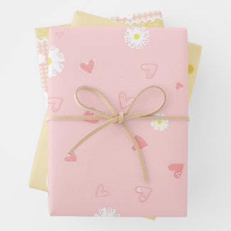 Spring Pastel Floral & Hearts Wrapping Paper Sheets