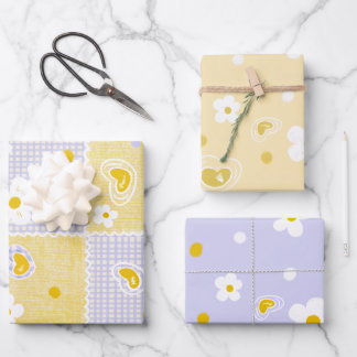 Spring Pastel Floral & Hearts Wrapping Paper Sheets