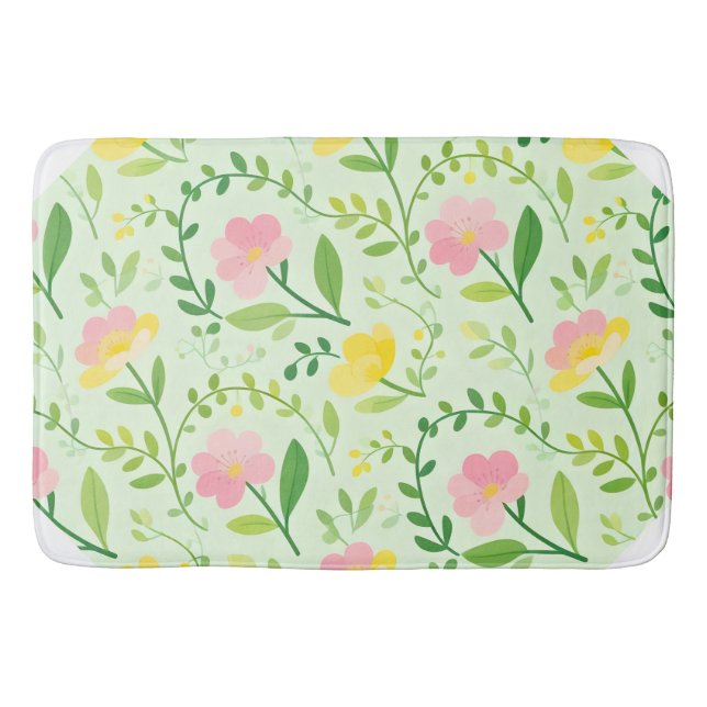 Spring Pastel Floral Pattern Bath Mat (Front)
