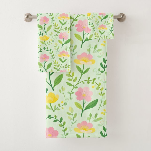 Spring Pastel Floral Pattern Bath Towel Set (Insitu)