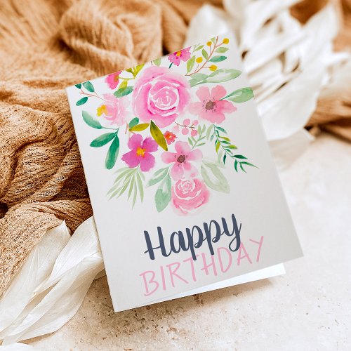 Spring pastel floral watercolor birthday script card
