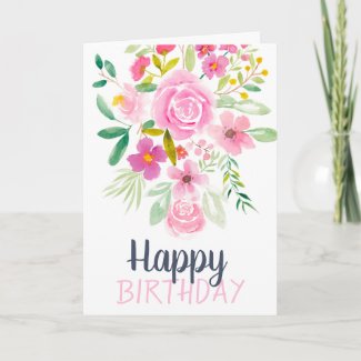 Spring pastel floral watercolor birthday script card