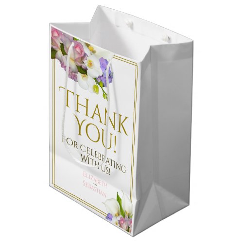 Spring Pastel Floral Wedding Pink  Gold Medium Gift Bag
