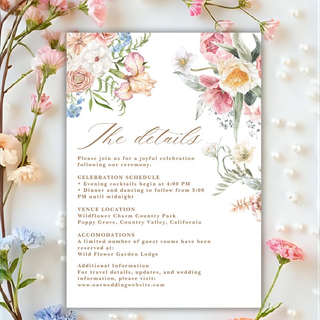 Spring pastel floral wildflower wedding details enclosure card (Creator Uploaded)