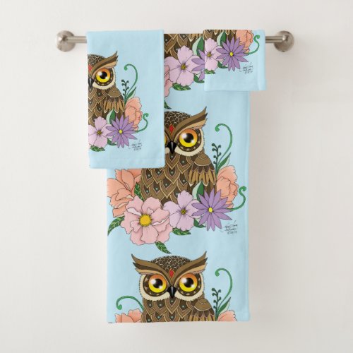 Spring Pastel Flowers Owl Bath Towel Set