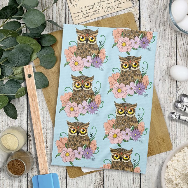 Spring Pastel Flowers Owl Kitchen Towel (Creator Uploaded)