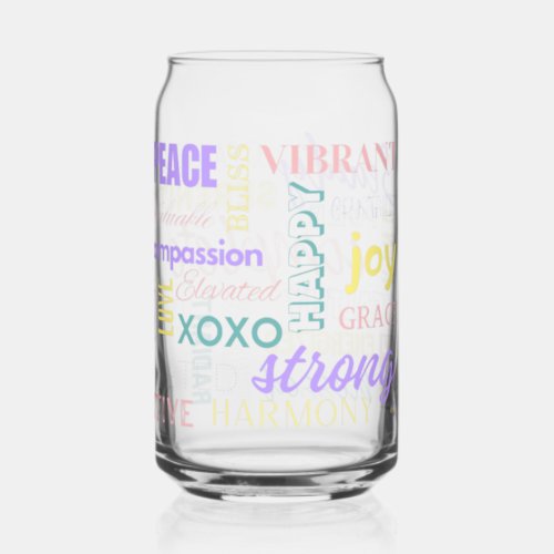 Spring Pastel High Vibe I Am Positive Energy Water Can Glass