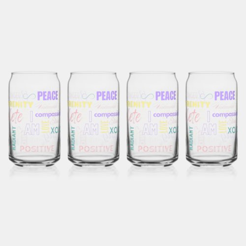 Spring Pastel High Vibe I Am Positive Energy Water Can Glass