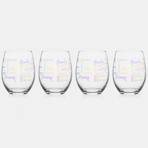 Spring Pastel High Vibe I Am Positive Energy Water Stemless Wine Glass