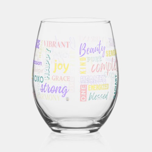 Spring Pastel High Vibe I Am Positive Energy Water Stemless Wine Glass