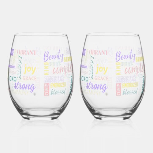 Spring Pastel High Vibe I Am Positive Energy Water Stemless Wine Glass