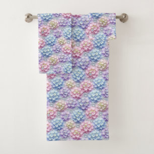 Spring Pastel Hydrangeas and Diamonds Towel Set