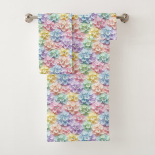 Spring Pastel Hydrangeas and Diamonds Towel Set