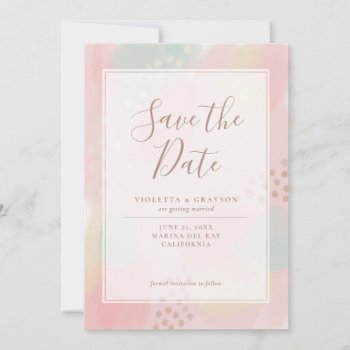 Spring Pastel Pink Modern Art Wedding Save The Date by TheSpottedOlive at Zazzle