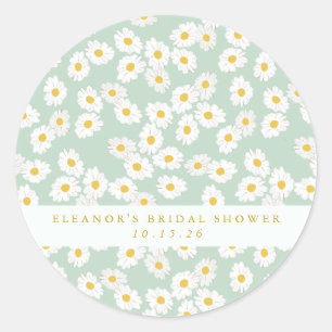 Spring Pastel Sage Daisies Bridal Shower Custom Classic Round Sticker