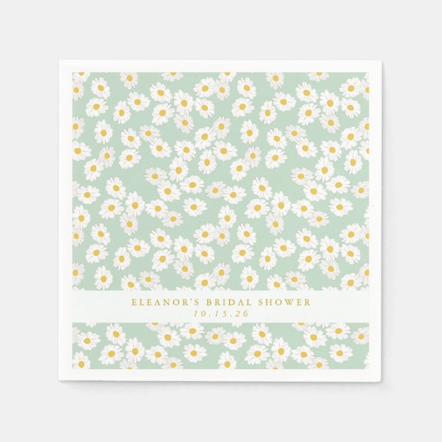 Spring Pastel Sage Daisies Bridal Shower Custom  Napkins (Front)