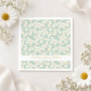 Spring Pastel Sage Daisies Bridal Shower Custom Napkins