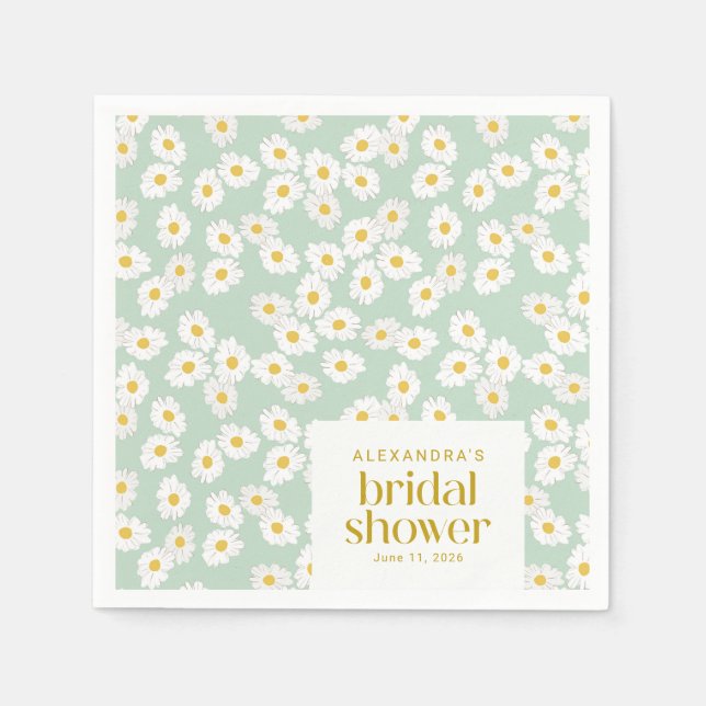 Spring Pastel Sage Daisies Bridal Shower Custom Napkins (Front)