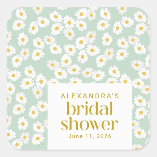 Spring Pastel Sage Daisies Bridal Shower Custom  Square Sticker