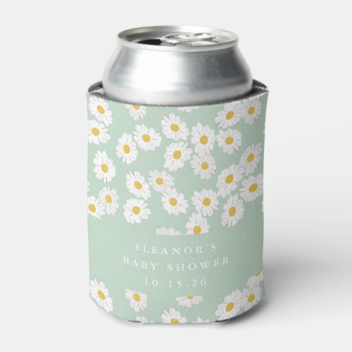 Spring Pastel Sage Daisies Custom Baby Shower Can Cooler