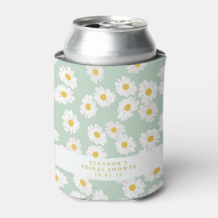 Spring Pastel Sage Daisies Custom Bridal Shower Can Cooler