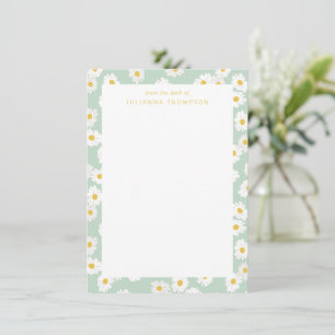Spring Pastel Sage Daisies Personalized Desk Name Note Card