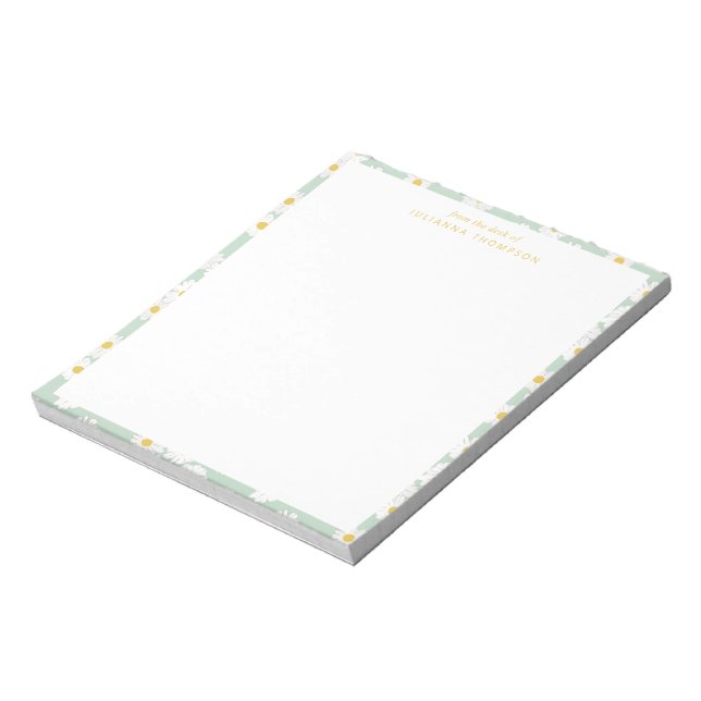 Spring Pastel Sage Daisies Personalized Desk Name Notepad (Rotated)