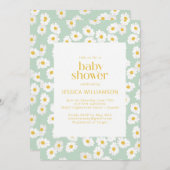 Spring Pastel Sage Green Daisies Baby Shower Invitation (Front/Back)