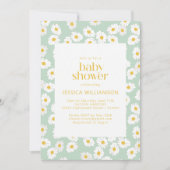 Spring Pastel Sage Green Daisies Baby Shower Invitation (Front)