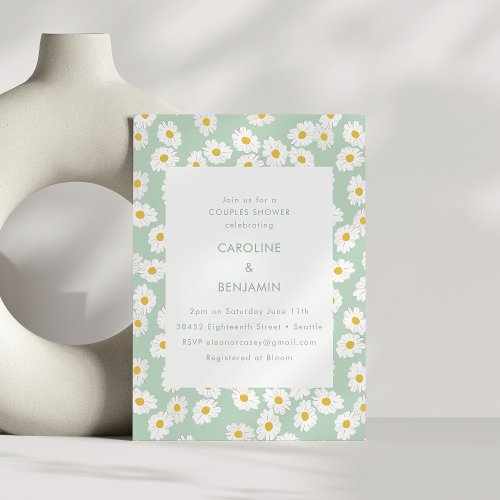 Spring Pastel Sage Green Daisies Couples Shower Invitation