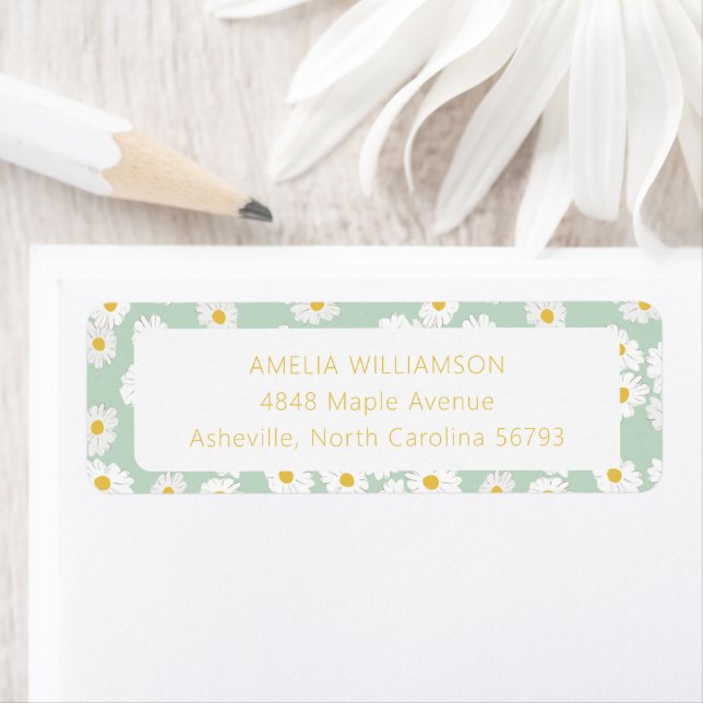 Spring Pastel Sage Green Daisies Return Address Label (Insitu)