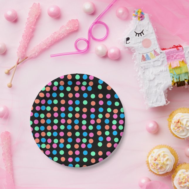 Spring Pastel Spots on Black  Paper Plates (Party)