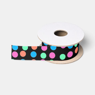Spring Pastel Spots on Black Satin Ribbon