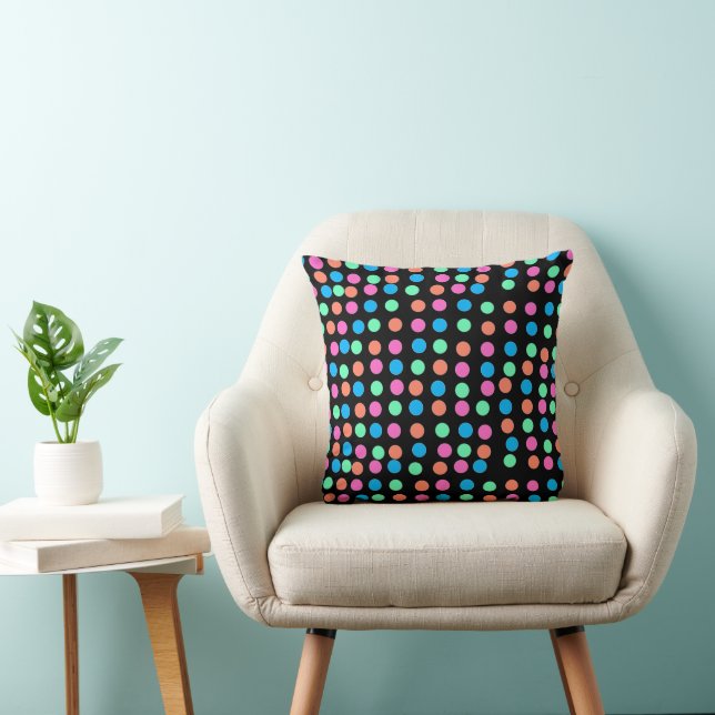 Spring Pastel Spots on Black  Throw Pillow (Chair)