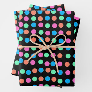 Spring Pastel Spots on Black Wrapping Paper Sheets