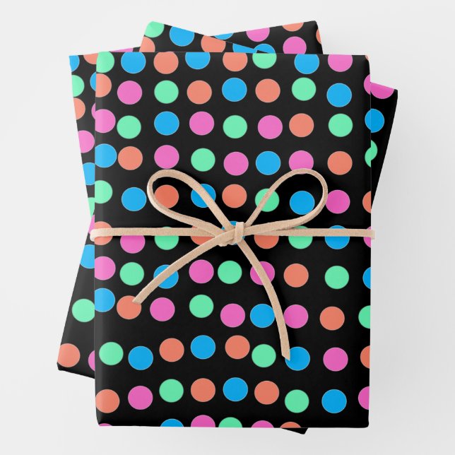 Spring Pastel Spots on Black  Wrapping Paper Sheets (In situ)