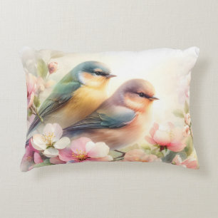 Spring Pastel Sweet Love Birds Blossoms Flowers Accent Pillow