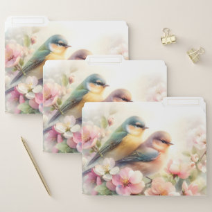 Spring Pastel Sweet Love Birds Blossoms Flowers File Folder