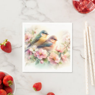 Spring Pastel Sweet Love Birds Blossoms Flowers Napkins