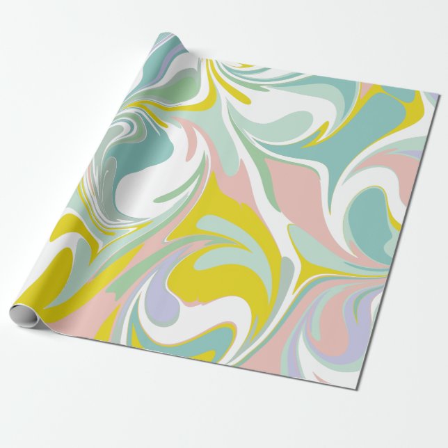 Spring Pastel Swirls | Abstract Marbling Design Wrapping Paper (Unrolled)