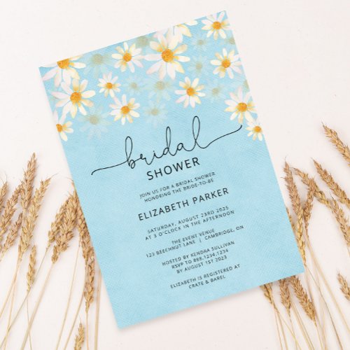 Spring Pastel White and Blue Daisies Bridal Shower Invitation