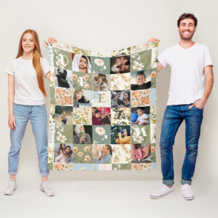 Spring Patchwork Effect Quilt Pattern Photo Fleece Blanket