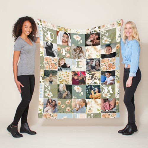 Spring Patchwork Effect Quilt Pattern Photo Fleece Blanket