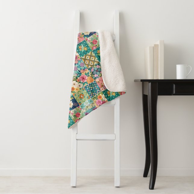 Spring Patchwork Seamless  Sherpa Blanket (In Situ)