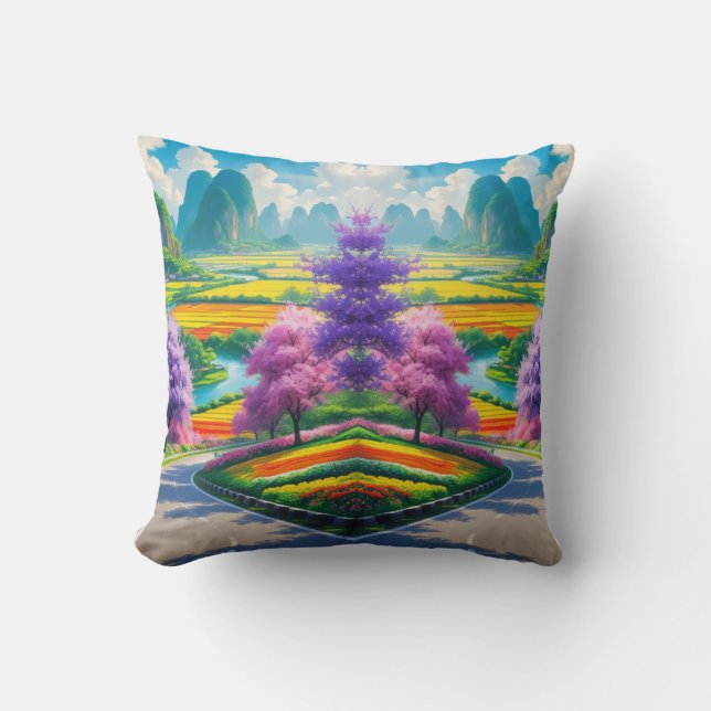 "Spring Pathway Escape – Scenic Window  Throw Pillow (Front)