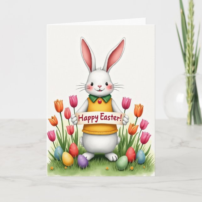Spring Pattern Bunny Greeting Card (Front)