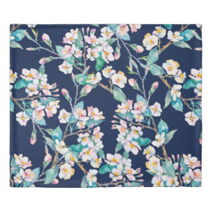 Spring pattern. Flowering branches. Watercolor. Vi Duvet Cover