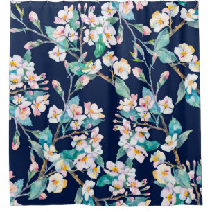 Spring pattern. Flowering branches. Watercolor. Vi Shower Curtain